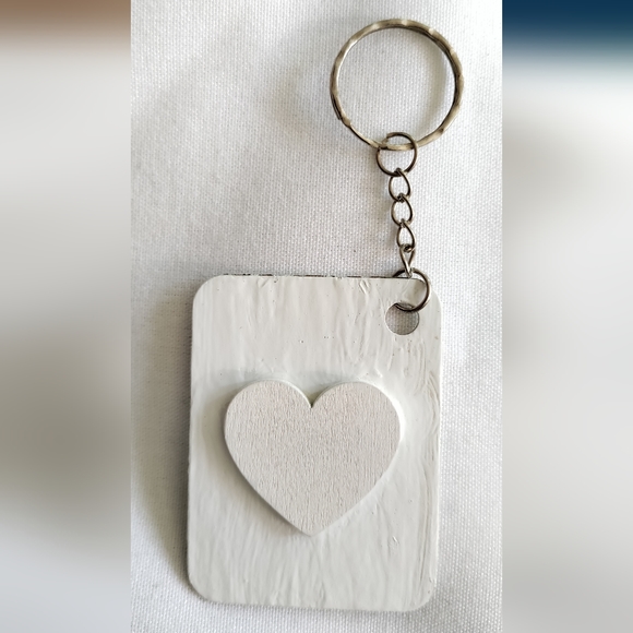 NEW Handmade Keychain Bag Tag! Italian Textured Wood. "I LOVE My Bag" Wood Heart - Picture 3 of 8